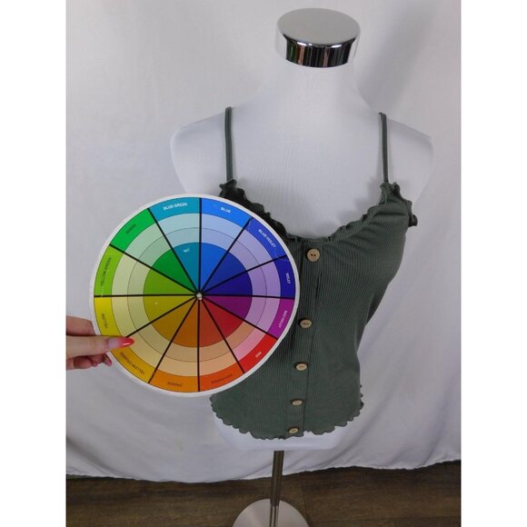 Green Ribbed Button Front Cami Tank Top Womens Medium Lettuce Hem - Picture 9 of 12